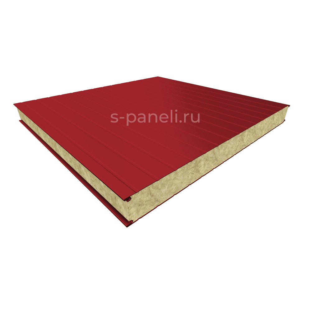 Стеновая сэндвич-панель из минваты 50x1000, накатка, красный